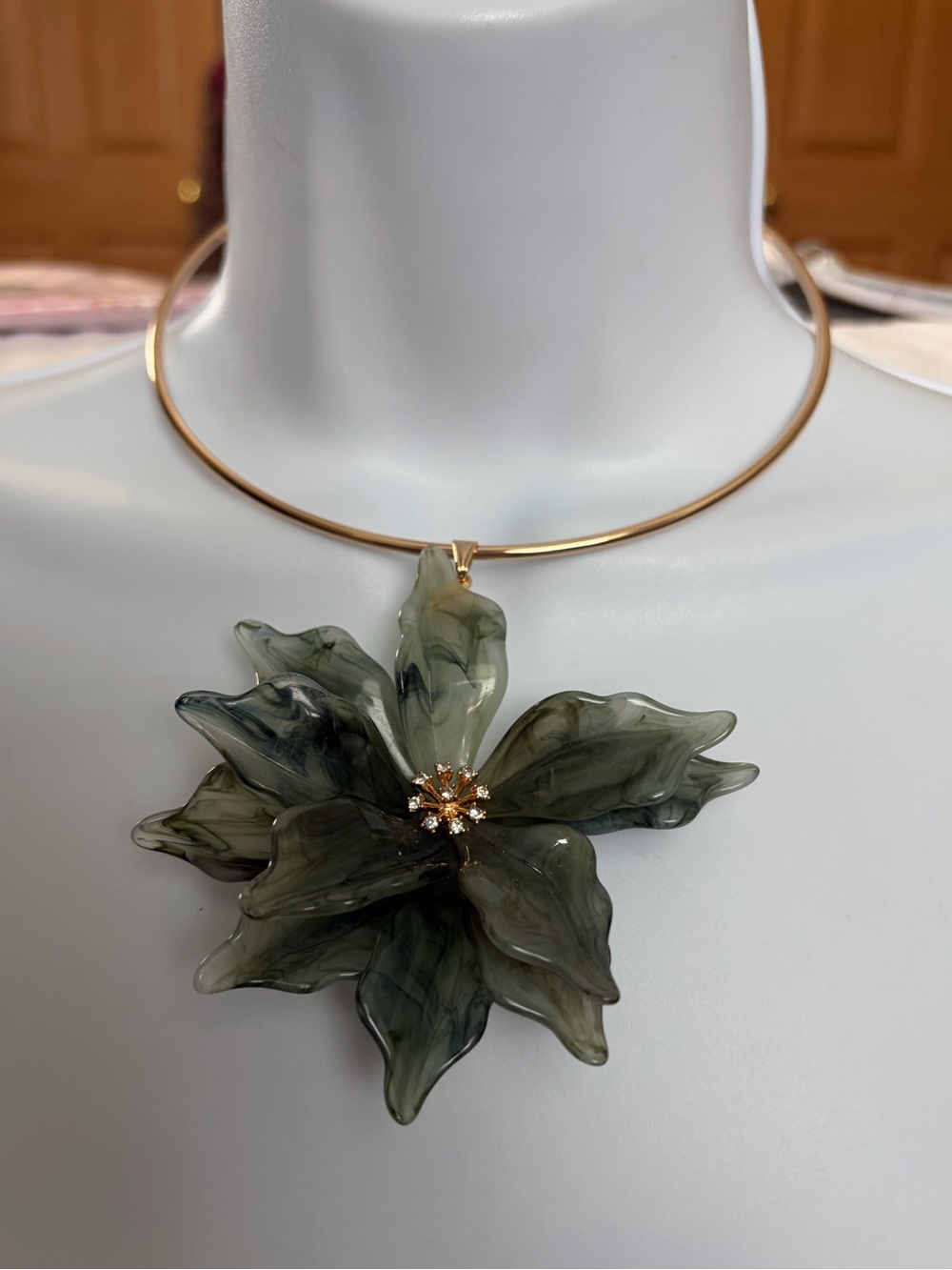 From Aratta Photo Shoots Gold Choker Necklace with Olive Green Floral Pendant